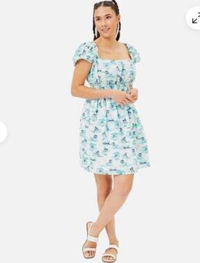 Tommy Jeans Babydoll Tropical Maui Palm Tree Cotton Dress Sz L NWT